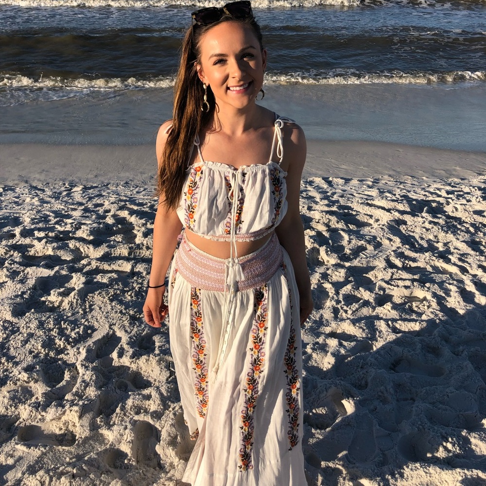 Embroidered Two Piece Skirt & Crop Top